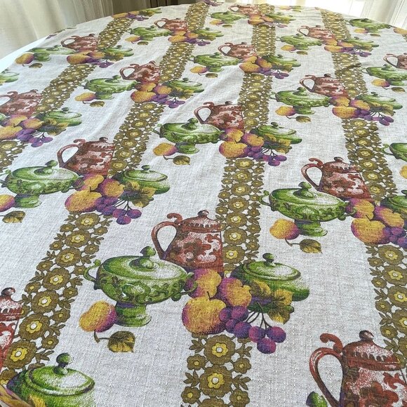 Vintage 60s curtain, fruits and kitchenware, retro kitchen, single panel - Picture 4 of 10